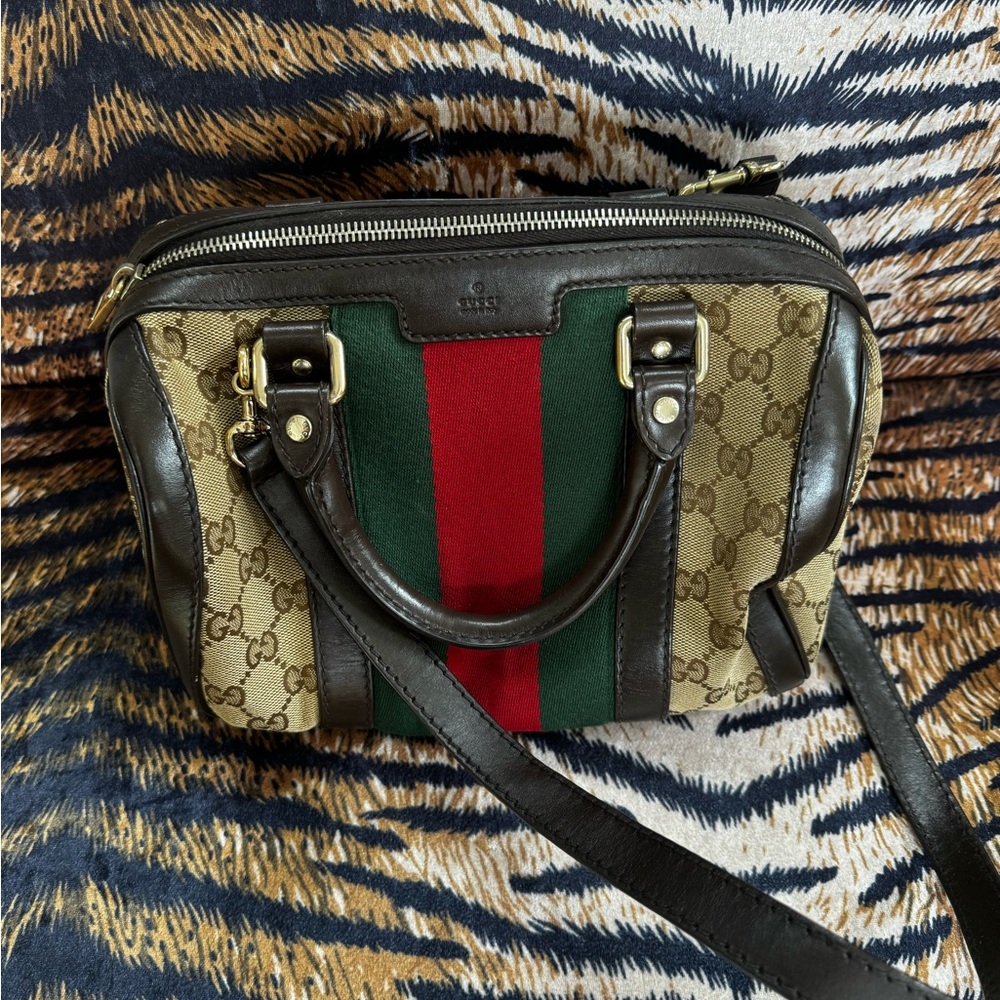 Monogram Vintage Web Small Boston Gucci Bag